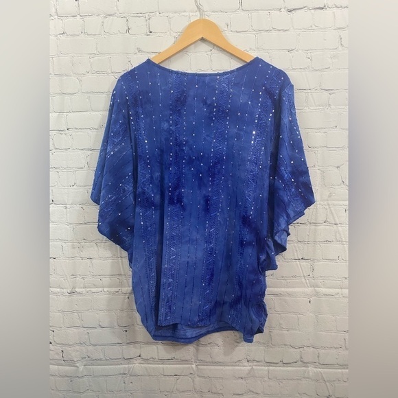 JM Collection Womens Plus Size 3X Royal Blue Kimono Boxy Blouse Flutter Sleeves - Picture 5 of 8